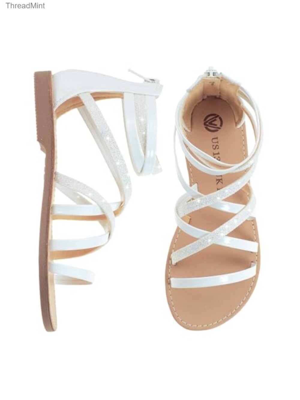 Girls Strappy Gladiator Sandals with Zipper, Lightweight Rubber Sole
